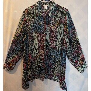 PECK & PECK Leopard Print Multi Color Gauze Sheer Lagenlook Tunic XL